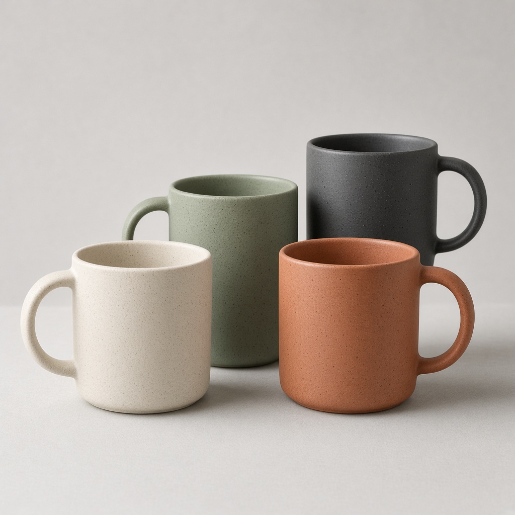 Four matte stoneware mugs
