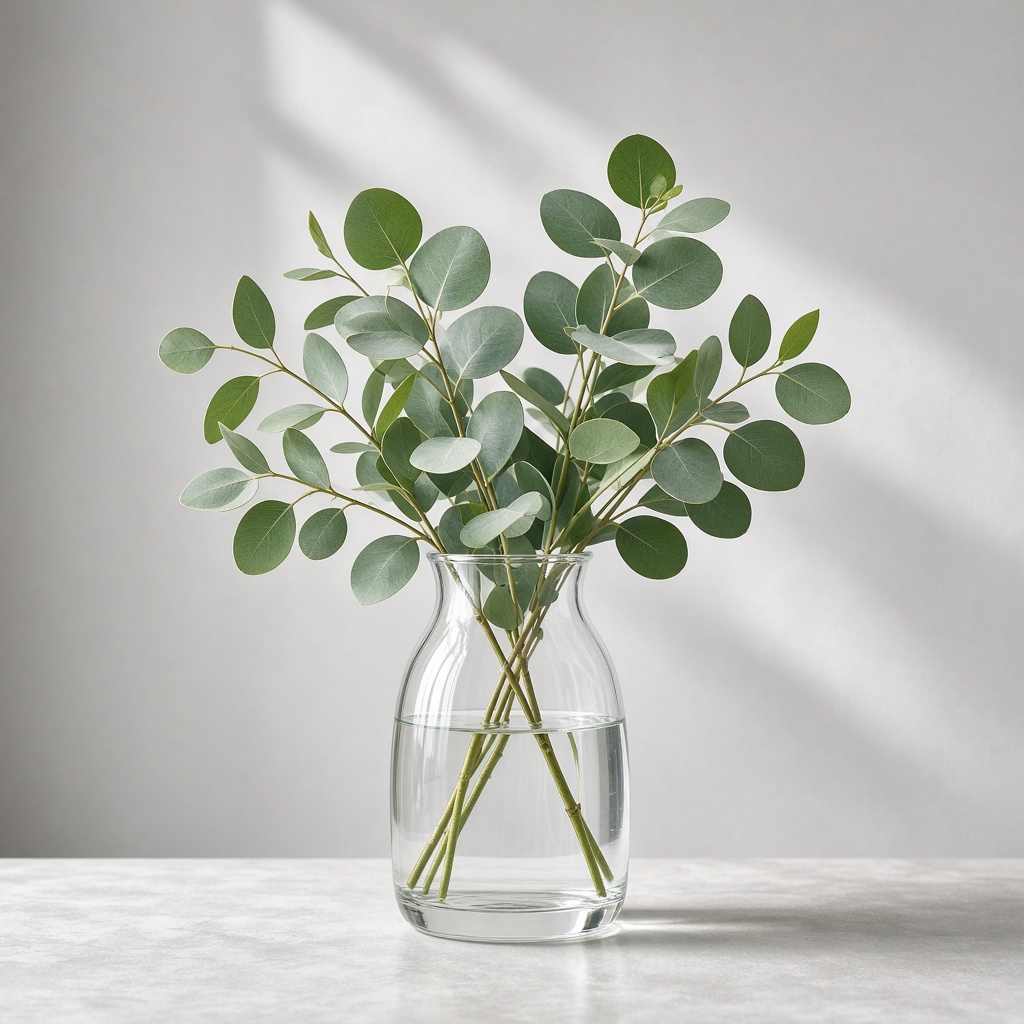Glass vase with eucalyptus
